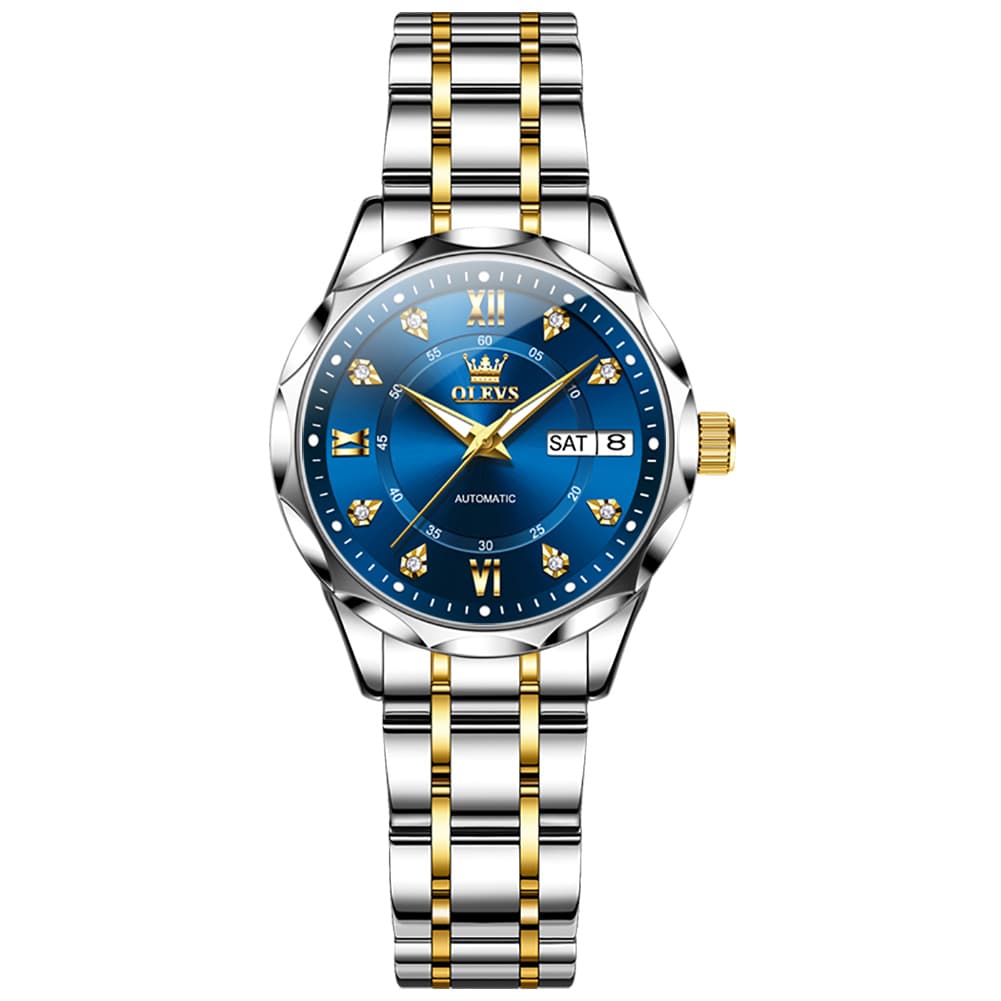 OLEVS 6727 Automatic Diamond Mechanical Watch For Women - Silver Black Watch | Olevs Watch Store