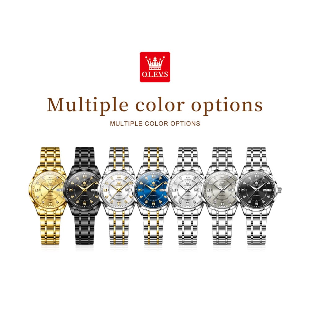OLEVS 6727 Automatic Diamond Mechanical Watch For Women - Silver Black Watch | Olevs Watch Store