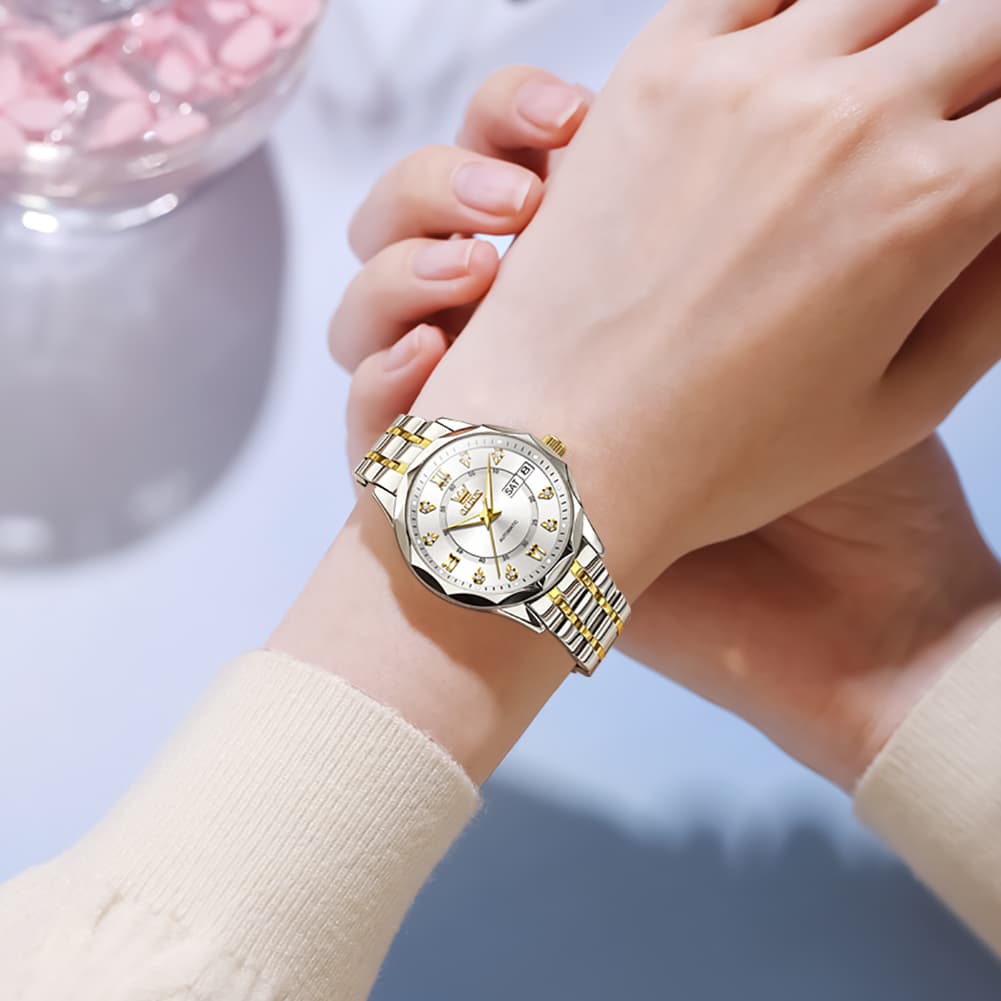 OLEVS 6727 Automatic Diamond Mechanical Watch For Women - Silver Black Watch | Olevs Watch Store