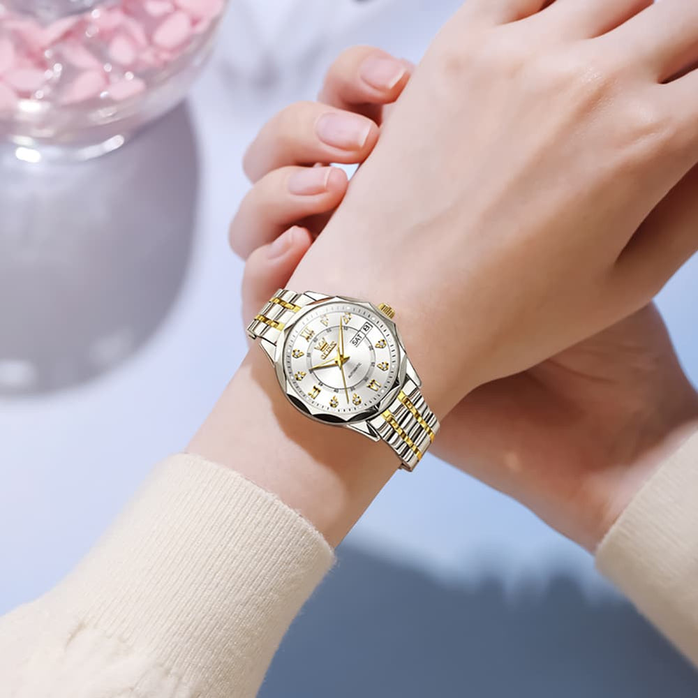 OLEVS 6727 Automatic Diamond Mechanical Watch For Women - Silver Black Watch | Olevs Watch Store