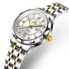 OLEVS 6727 Automatic Diamond Mechanical Watch For Women - Two Tone White Watch | Olevs Watch Store