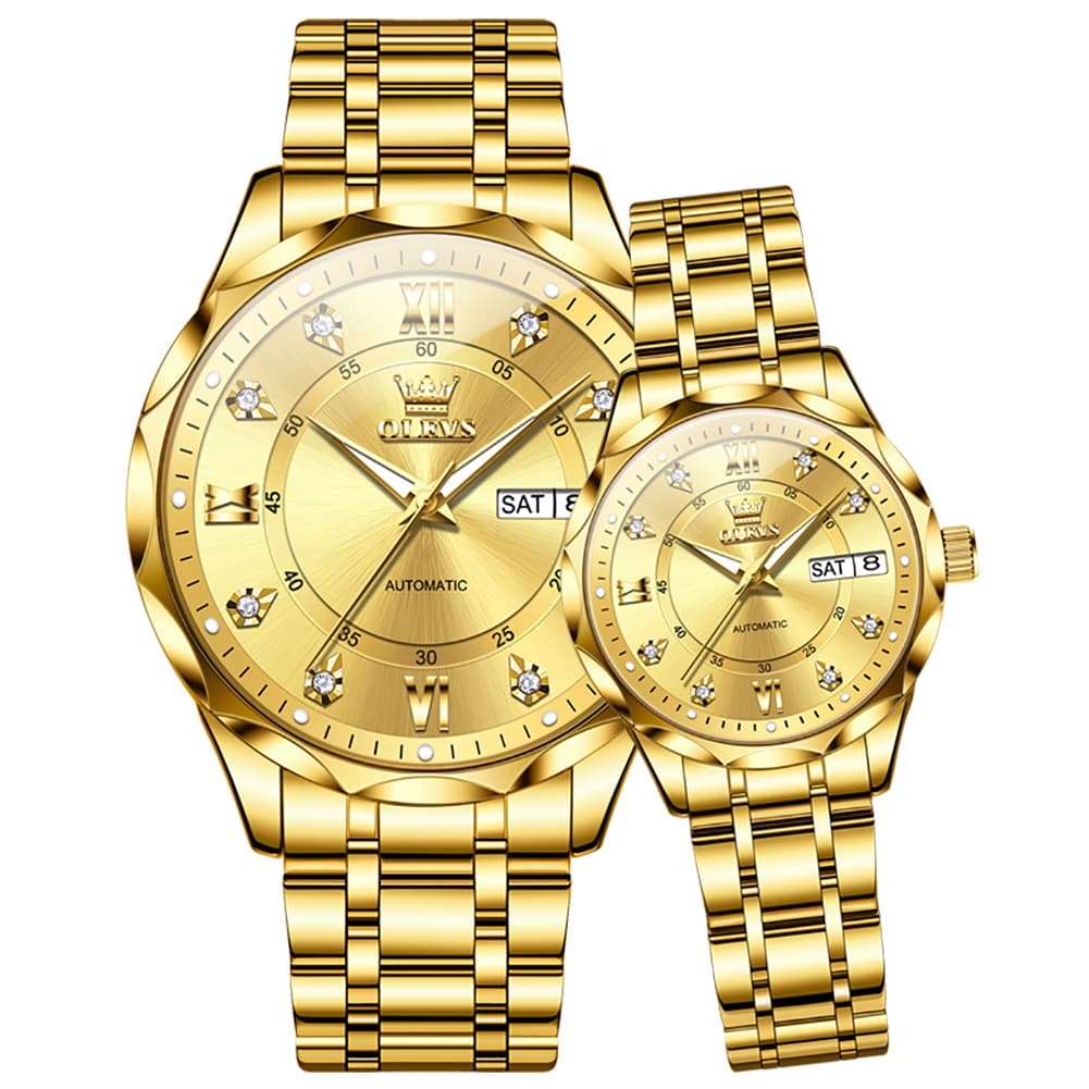 OLEVS 6727 Automatic Diamond Mechanical Watch Set For Couples