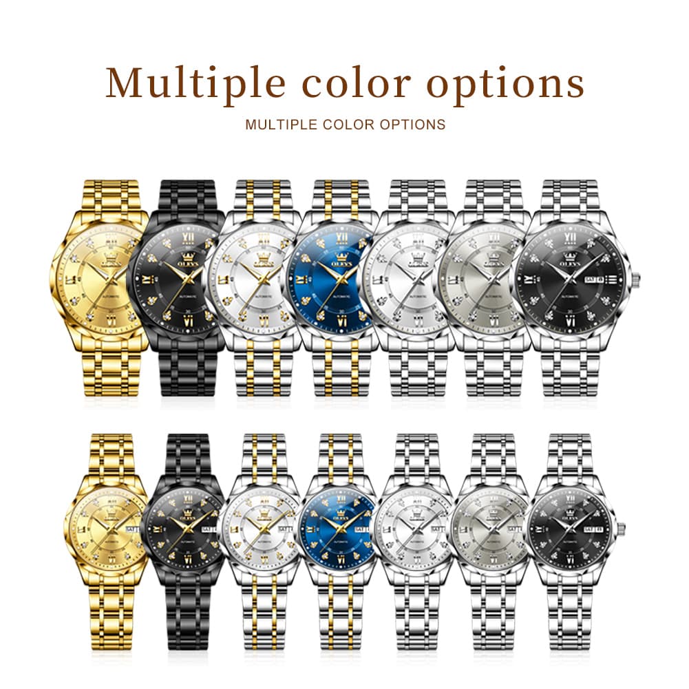 OLEVS 6727 Automatic Diamond Mechanical Watch Set For Couples - Two Tone White Watch | Olevs Watch Store