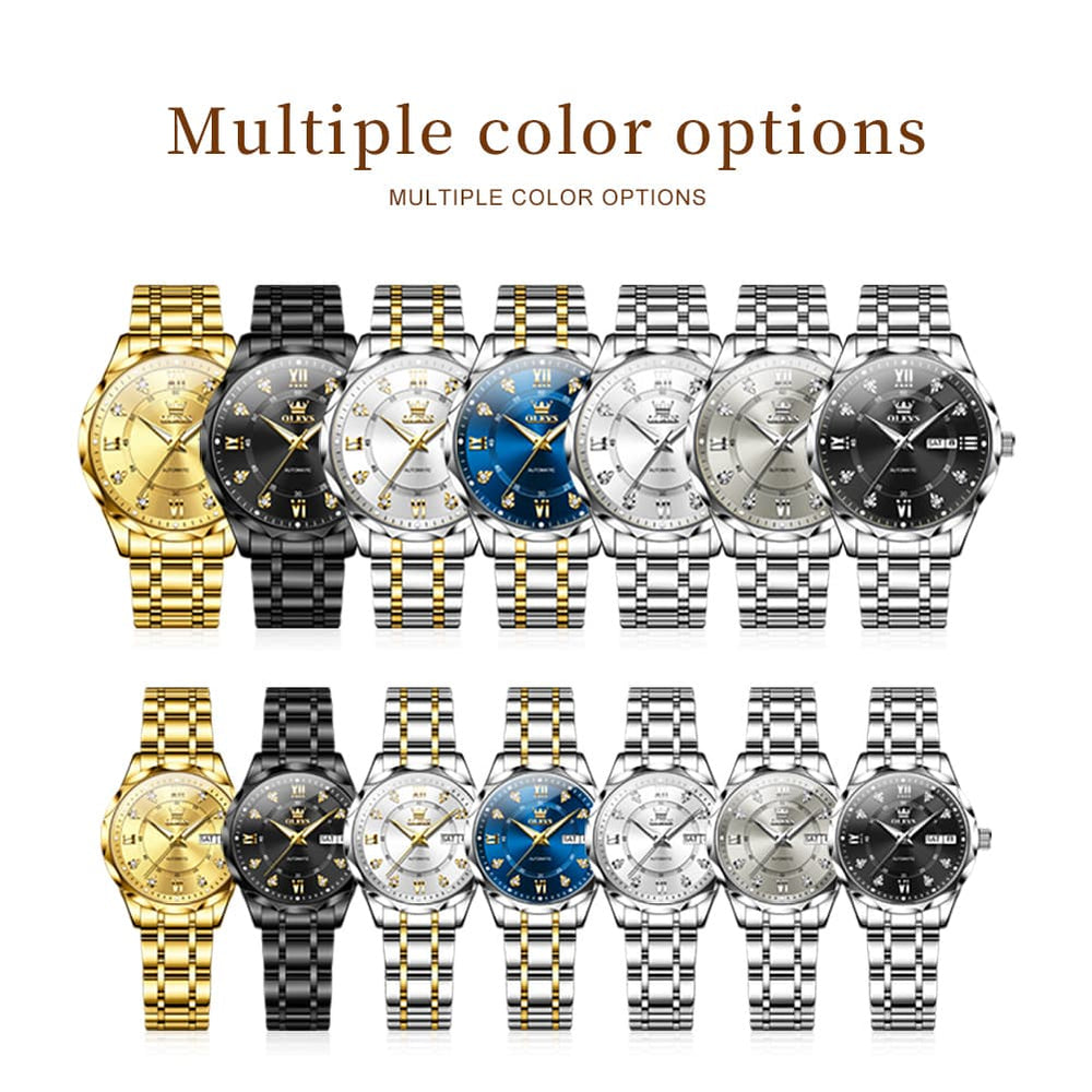 OLEVS 6727 Automatic Diamond Mechanical Watch Set For Couples - Two Tone White Watch | Olevs Watch Store