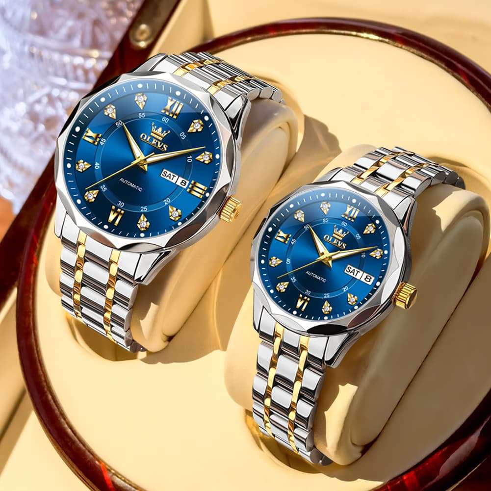 OLEVS 6727 Automatic Diamond Mechanical Watch Set For Couples