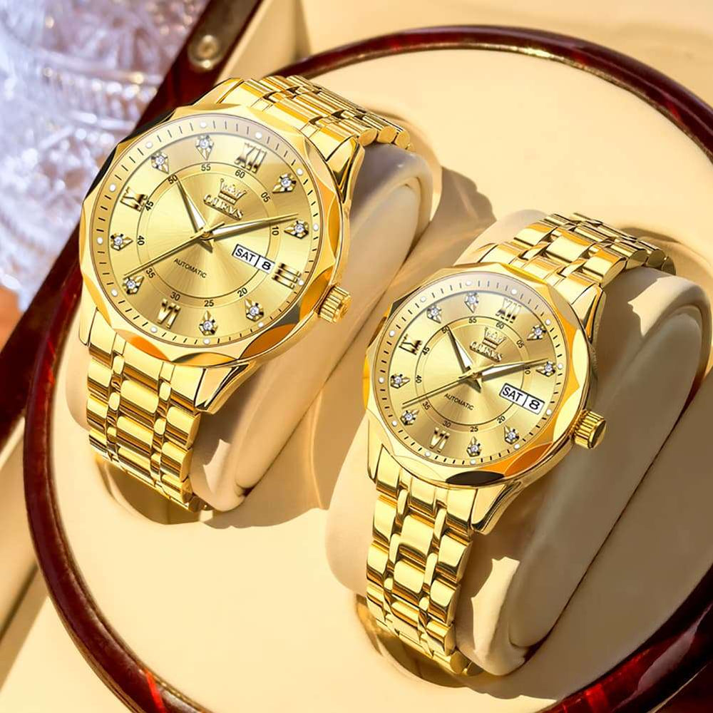 OLEVS 6727 Automatic Diamond Mechanical Watch Set For Couples