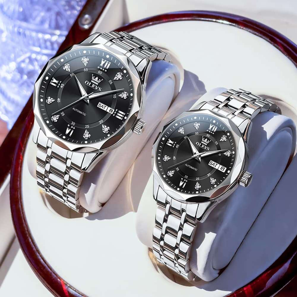 OLEVS 6727 Automatic Diamond Mechanical Watch Set For Couples