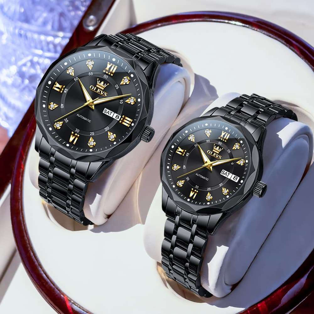 OLEVS 6727 Automatic Diamond Mechanical Watch Set For Couples