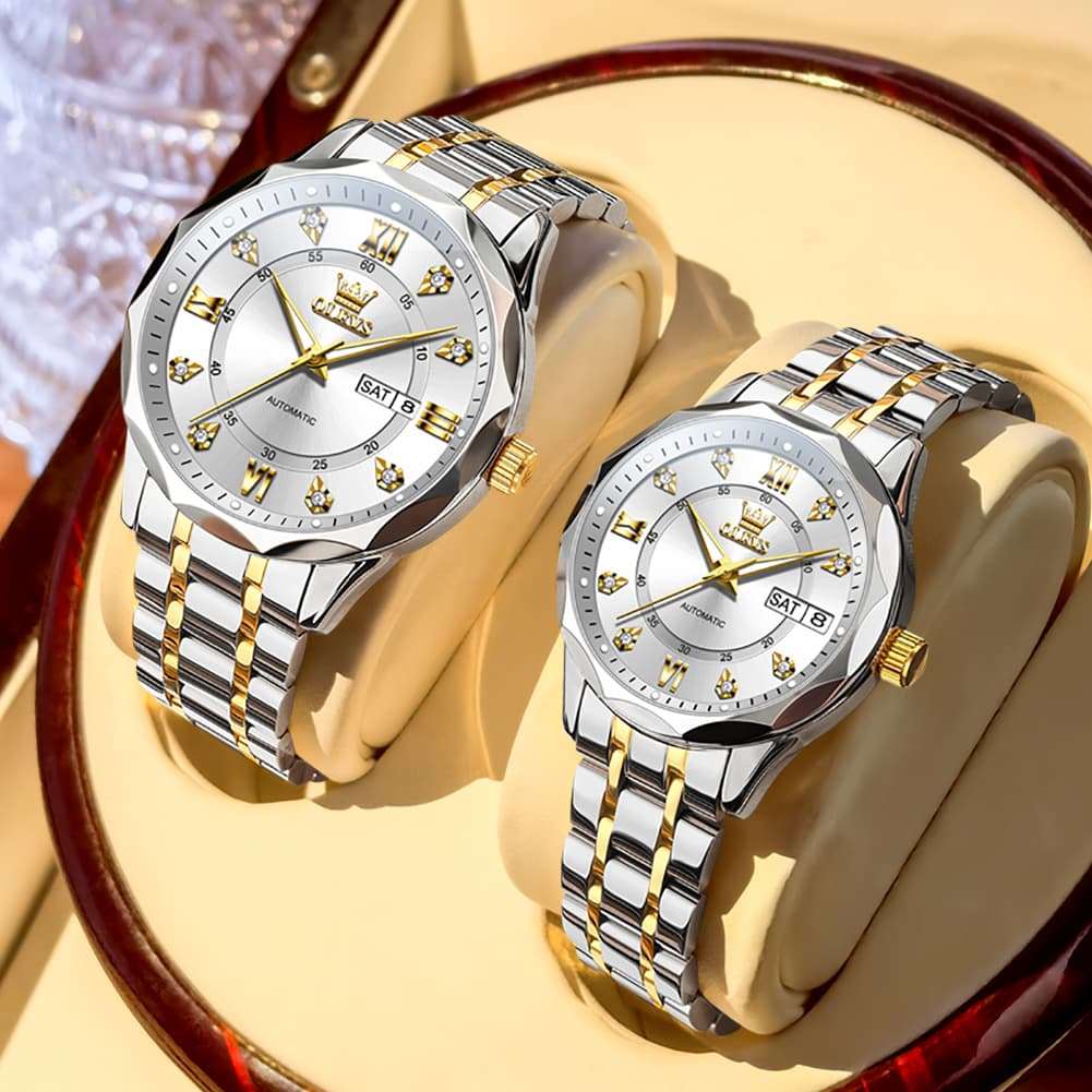 OLEVS 6727 Automatic Diamond Mechanical Watch Set For Couples