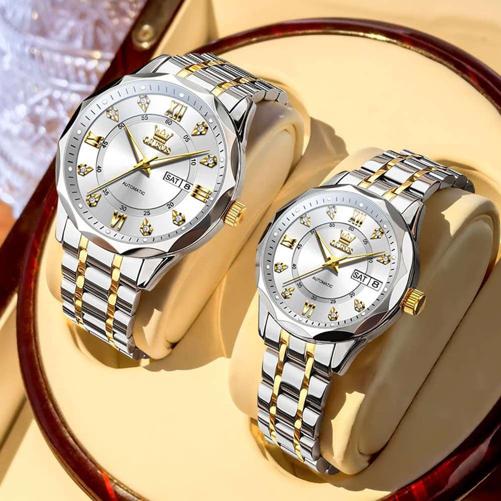 OLEVS 6727 Automatic Diamond Mechanical Watch Set For Couples