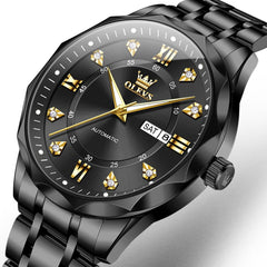 OLEVS 6727 Automatic Mechanical Diamond Watch For Men - All Black Watch | Olevs Watch Store