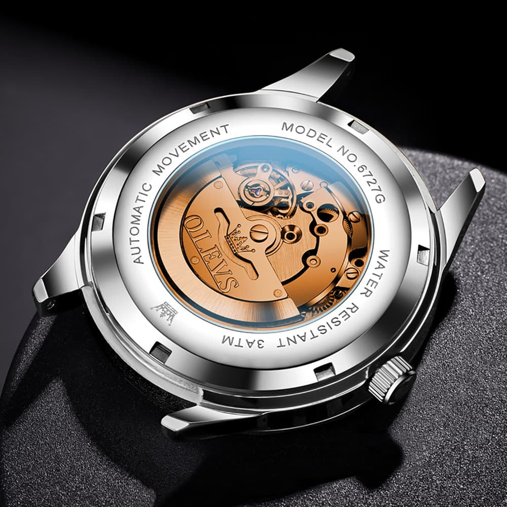OLEVS 6727 Automatic Mechanical Diamond Watch For Men - Silver Black Watch | Olevs Watch Store
