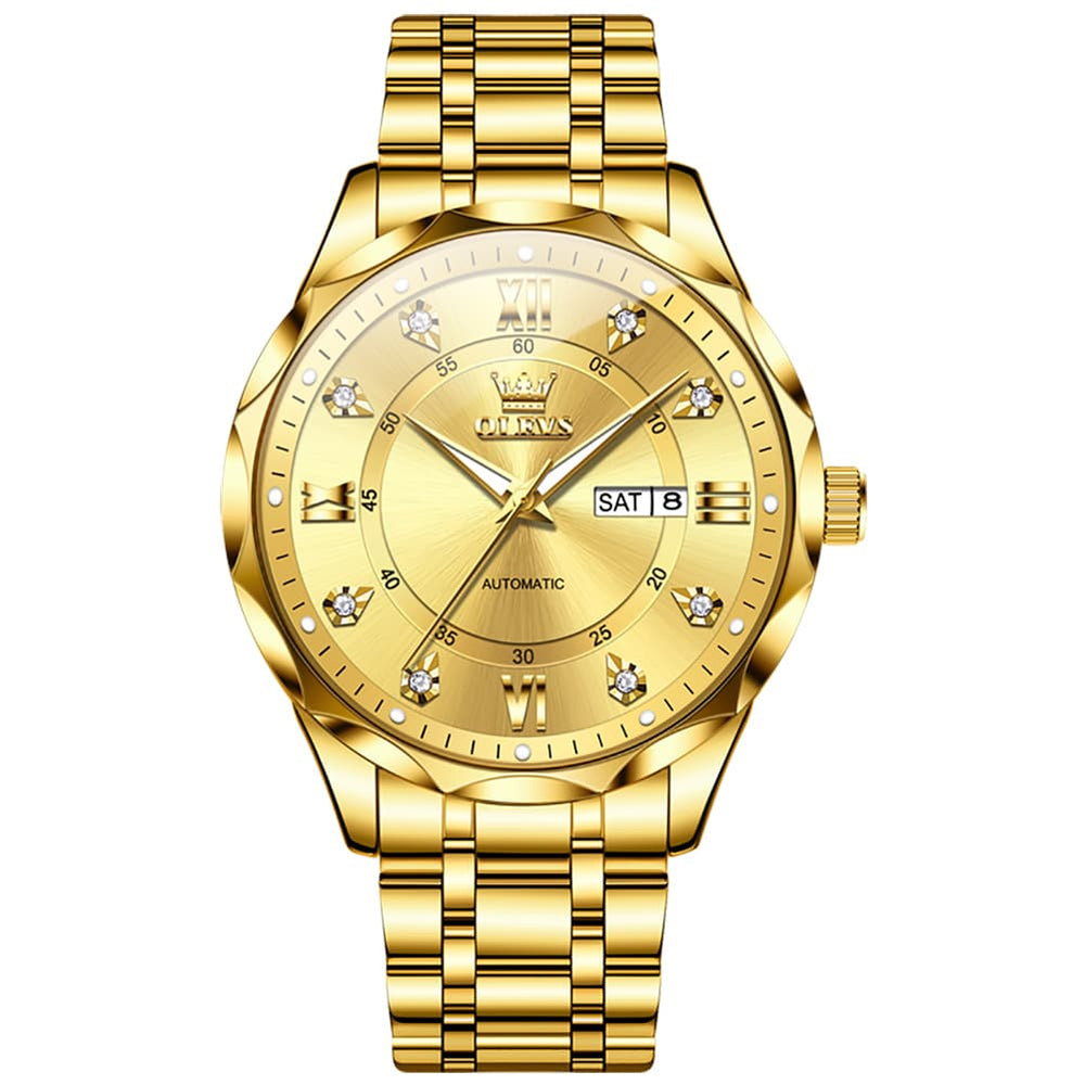 OLEVS 6727 Automatic Mechanical Diamond Watch For Men - Silver Black Watch | Olevs Watch Store