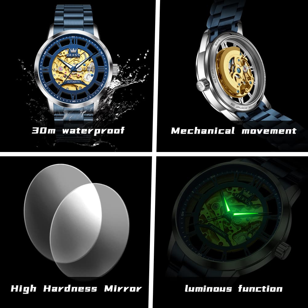 OLEVS 6728 Automatic Skeleton Mechanical Watch For Men - All Gold Watch | Olevs Watch Store