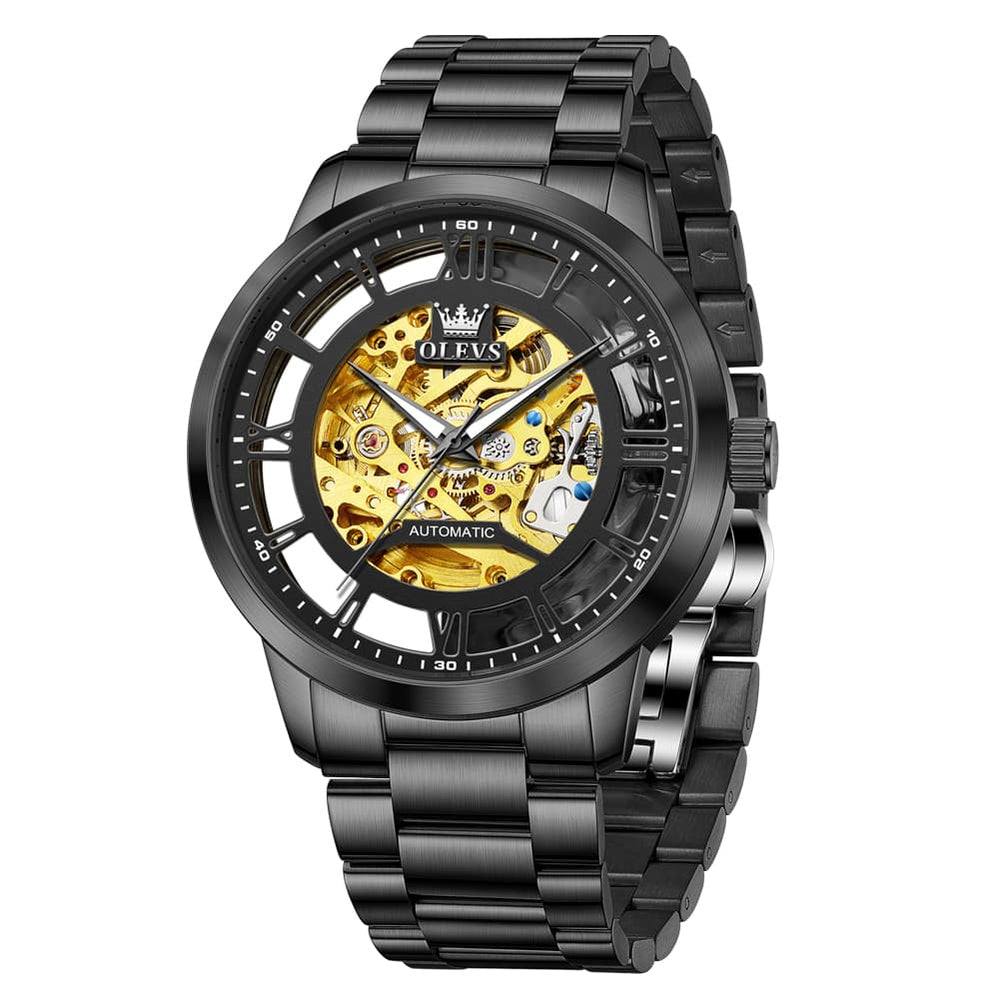OLEVS 6728 Automatic Skeleton Mechanical Watch For Men - All Gold Watch | Olevs Watch Store
