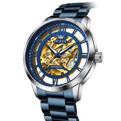 OLEVS 6728 Automatic Skeleton Mechanical Watch For Men - Blue Watch | Olevs Watch Store