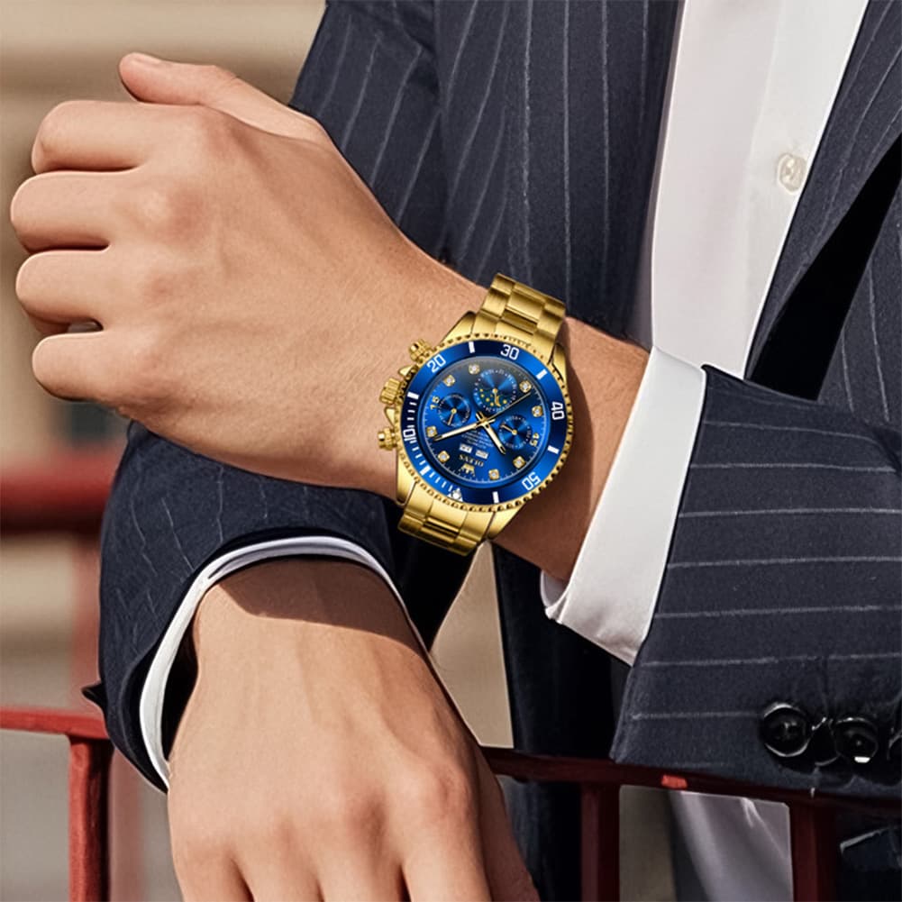 OLEVS 6729 Automatic Moon Phase Mechanical Watch For Men - All Gold Watch | Olevs Watch Store