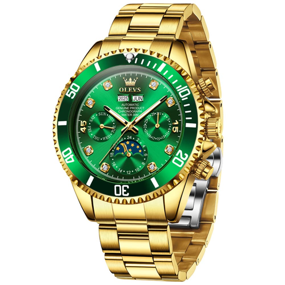 OLEVS 6729 Automatic Moon Phase Mechanical Watch For Men - All Gold Watch | Olevs Watch Store