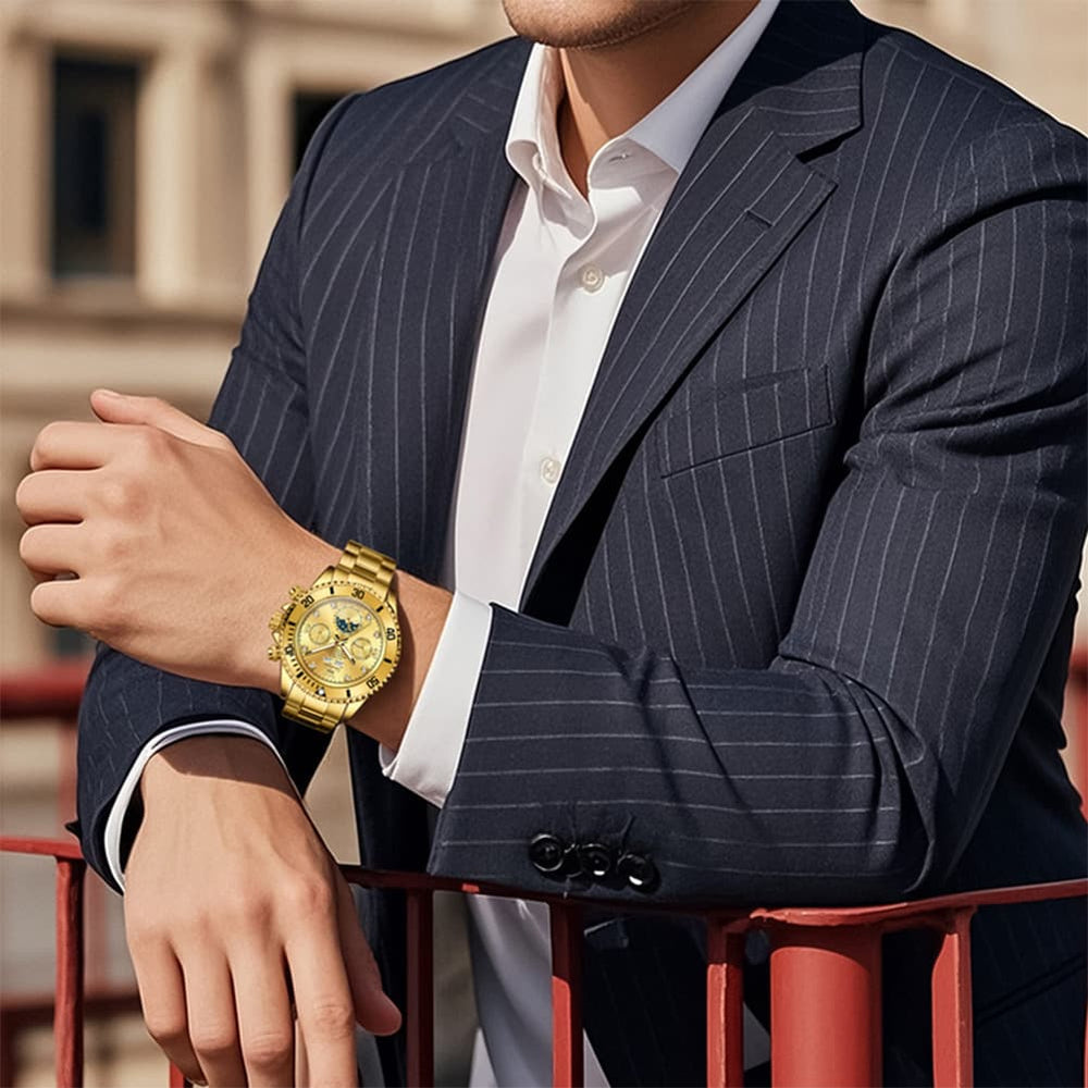 OLEVS 6729 Automatic Moon Phase Mechanical Watch For Men - All Gold Watch | Olevs Watch Store