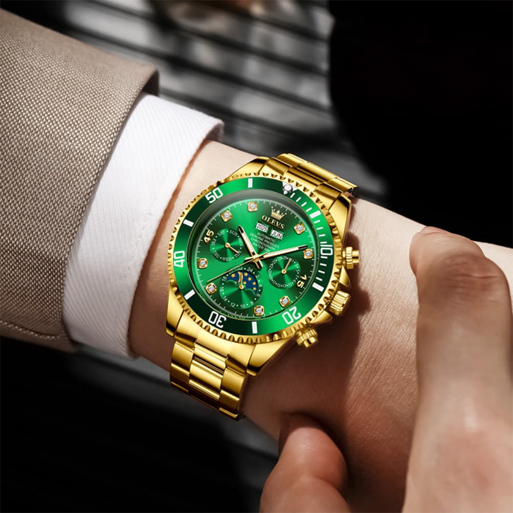 OLEVS 6729 Automatic Moon Phase Mechanical Watch For Men - All Gold Watch | Olevs Watch Store