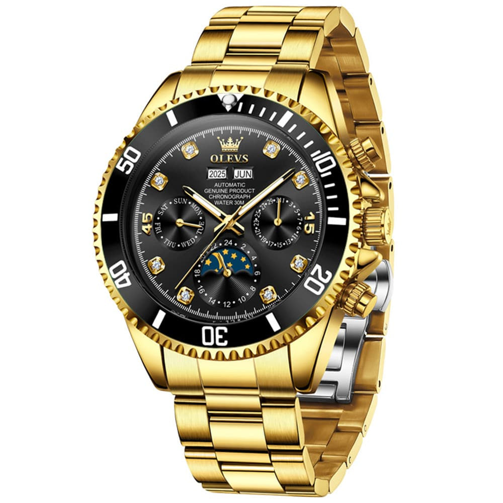 OLEVS 6729 Automatic Moon Phase Mechanical Watch For Men - All Gold Watch | Olevs Watch Store