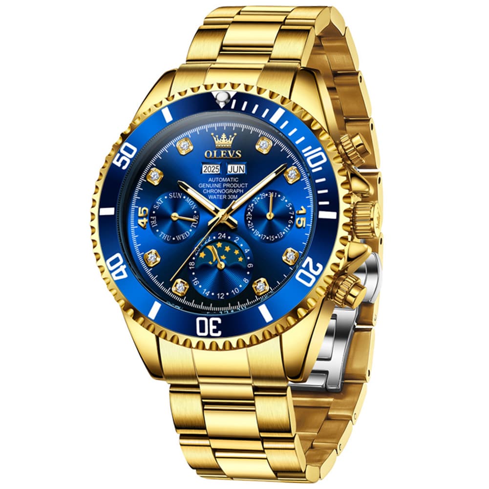 OLEVS 6729 Automatic Moon Phase Mechanical Watch For Men - All Gold Watch | Olevs Watch Store