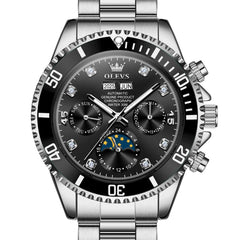 OLEVS 6729 Automatic Moon Phase Mechanical Watch For Men - Silver Black Watch | Olevs Watch Store