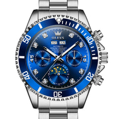 OLEVS 6729 Automatic Moon Phase Mechanical Watch For Men - Silver Blue Watch | Olevs Watch Store