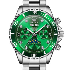 OLEVS 6729 Automatic Moon Phase Mechanical Watch For Men - Silver Green Watch | Olevs Watch Store