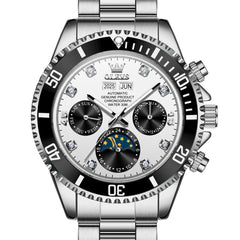 OLEVS 6729 Automatic Moon Phase Mechanical Watch For Men - Silver White Watch | Olevs Watch Store