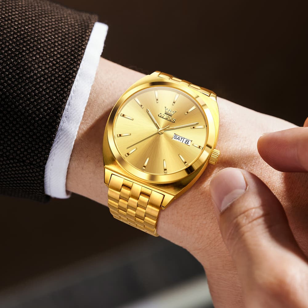 OLEVS 6730 Automatic Tonneau Mechanical Watch For Men - All Gold Watch | Olevs Watch Store