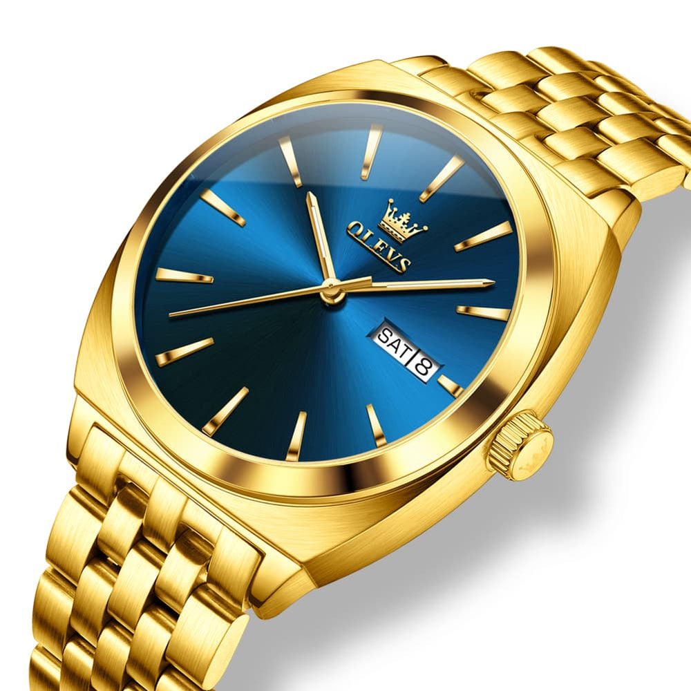 OLEVS 6730 Automatic Tonneau Mechanical Watch For Men - Gold Blue Watch | Olevs Watch Store