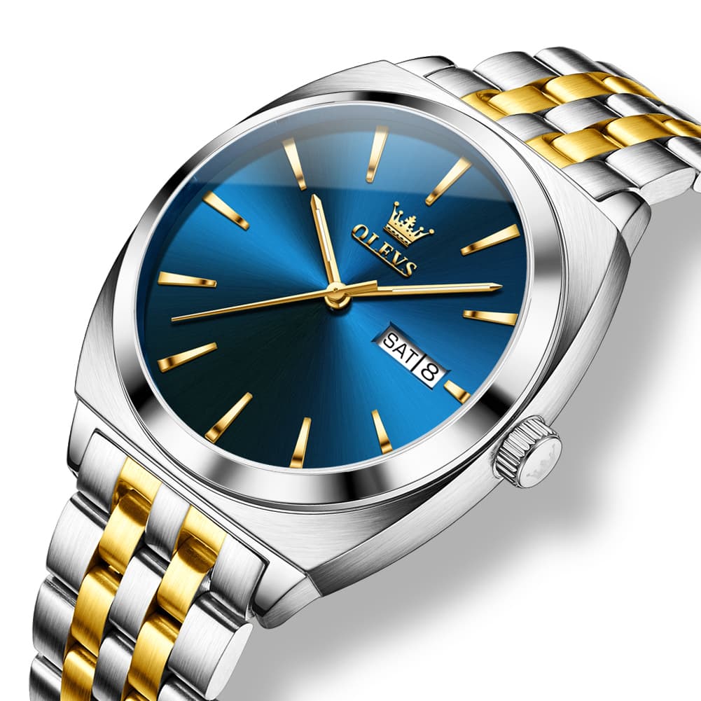 OLEVS 6730 Automatic Tonneau Mechanical Watch For Men - Silver Blue Watch | Olevs Watch Store