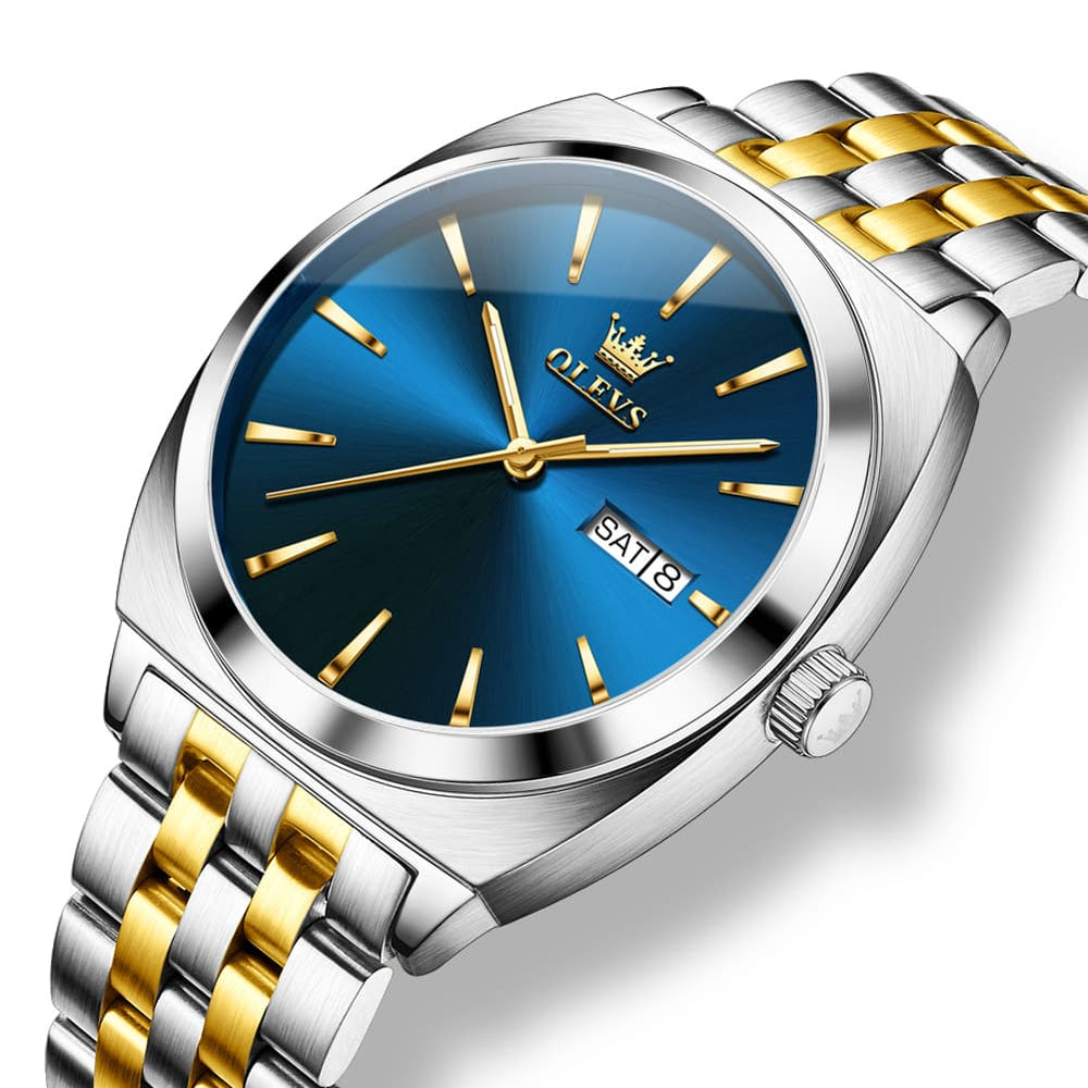 OLEVS 6730 Automatic Tonneau Mechanical Watch For Men - Silver Blue Watch | Olevs Watch Store