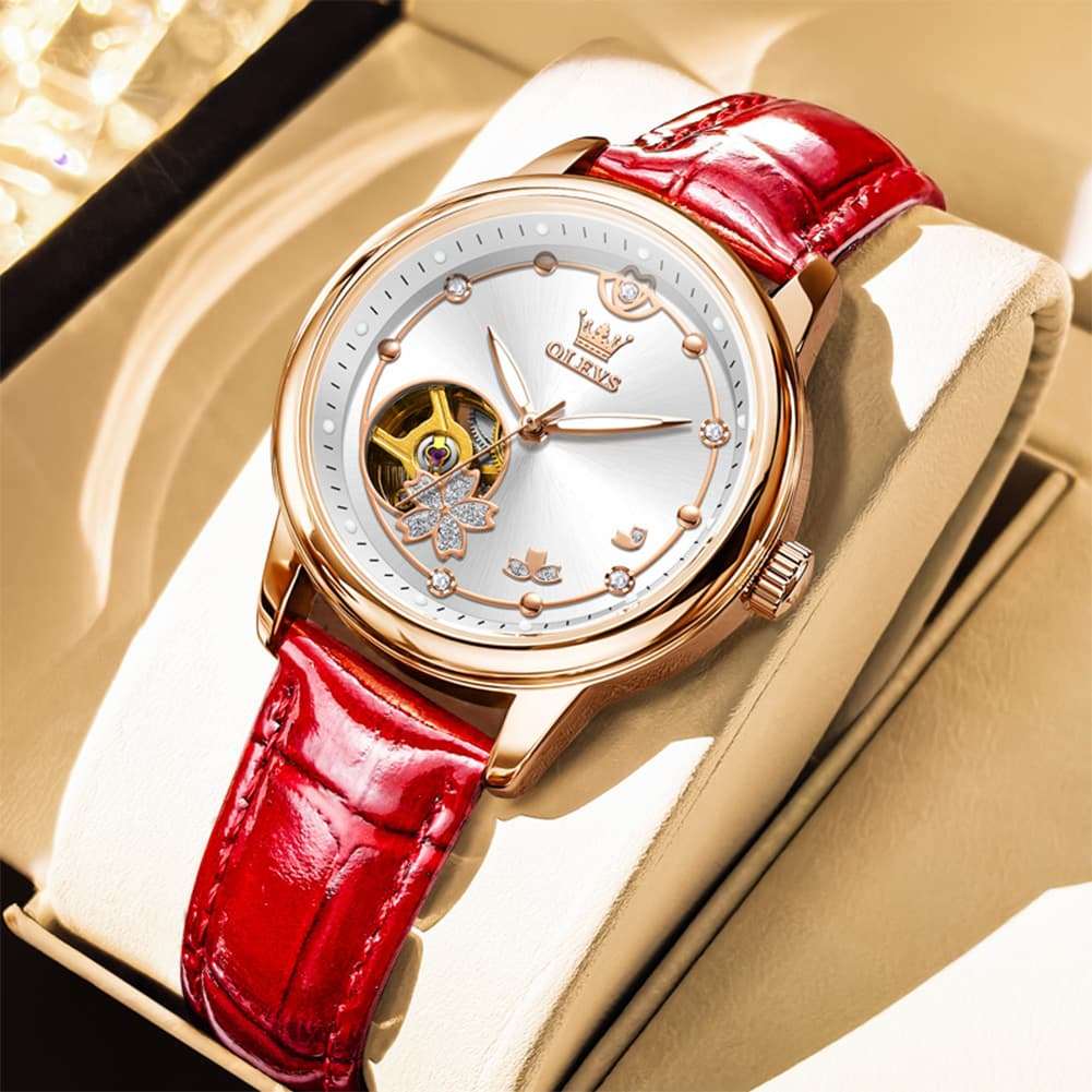 OLEVS 6732 Automatic Open Heart Diamond Watch For Women