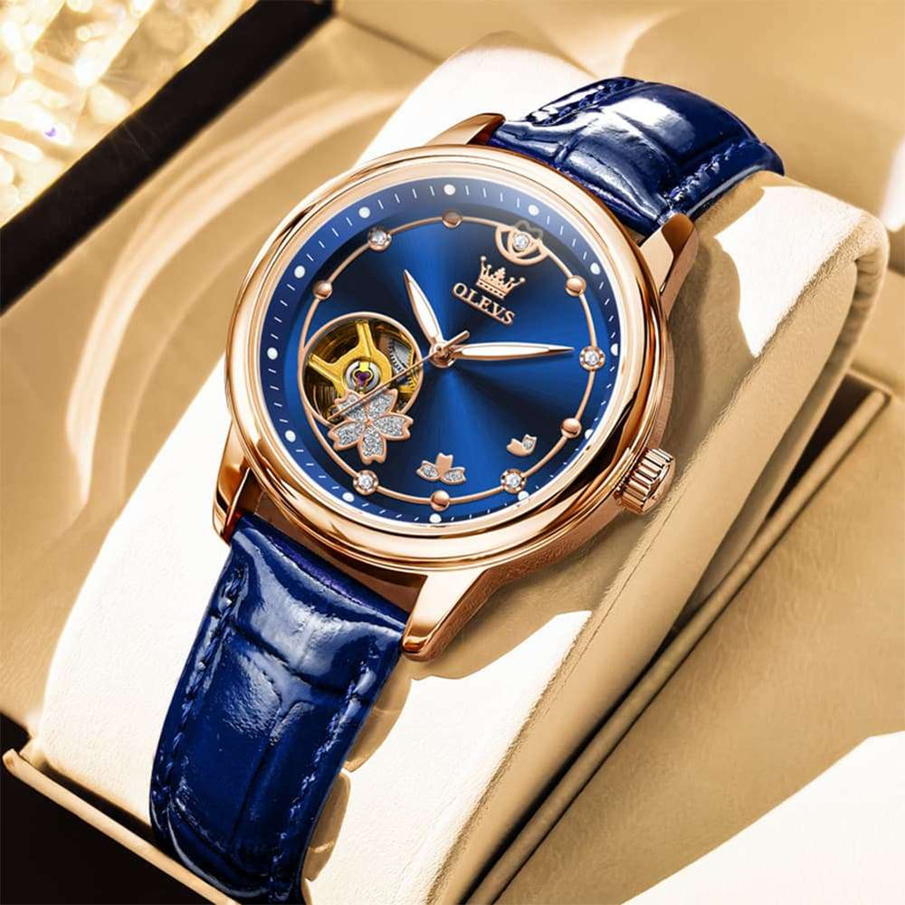 OLEVS 6732 Automatic Open Heart Diamond Watch For Women