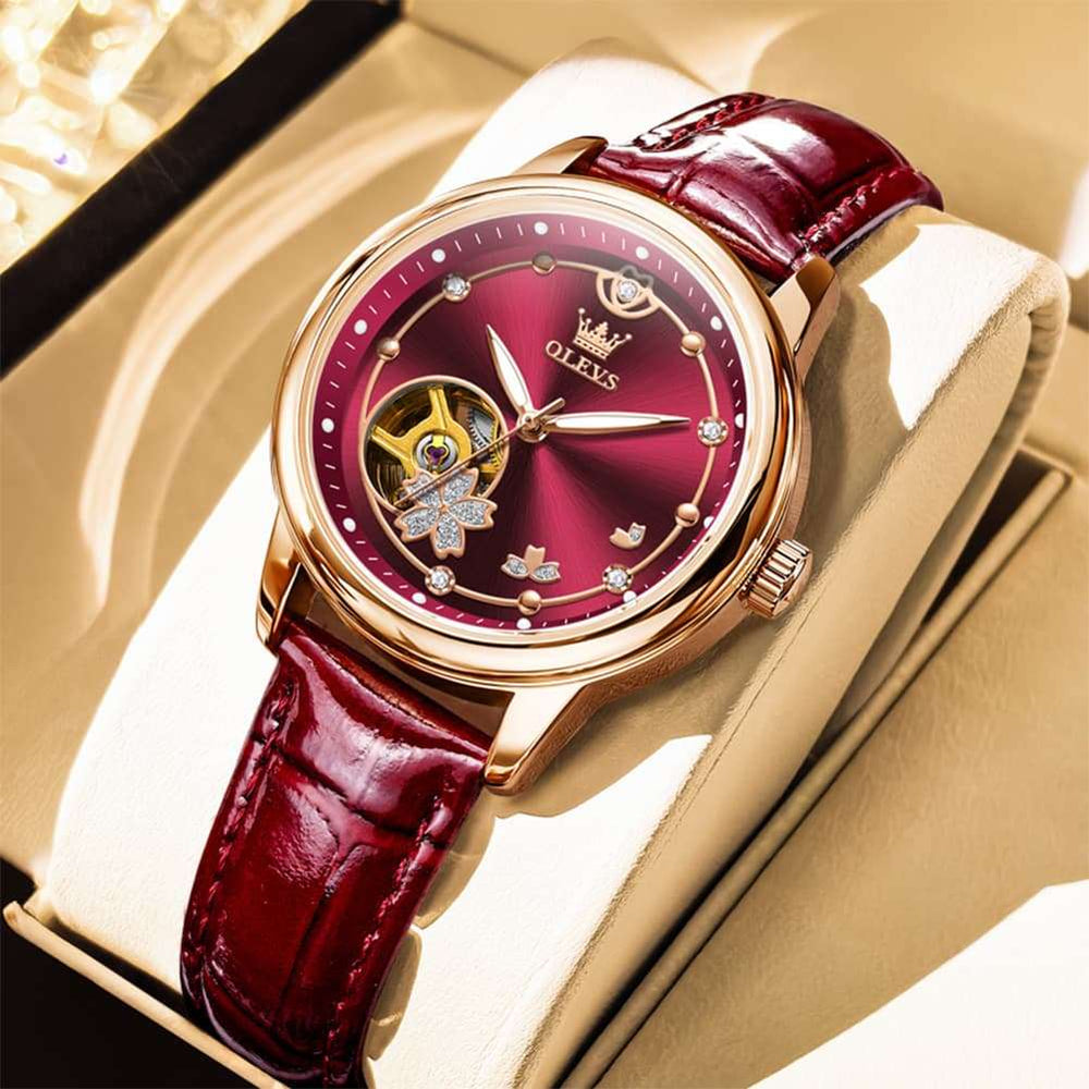 OLEVS 6732 Automatic Open Heart Diamond Watch For Women