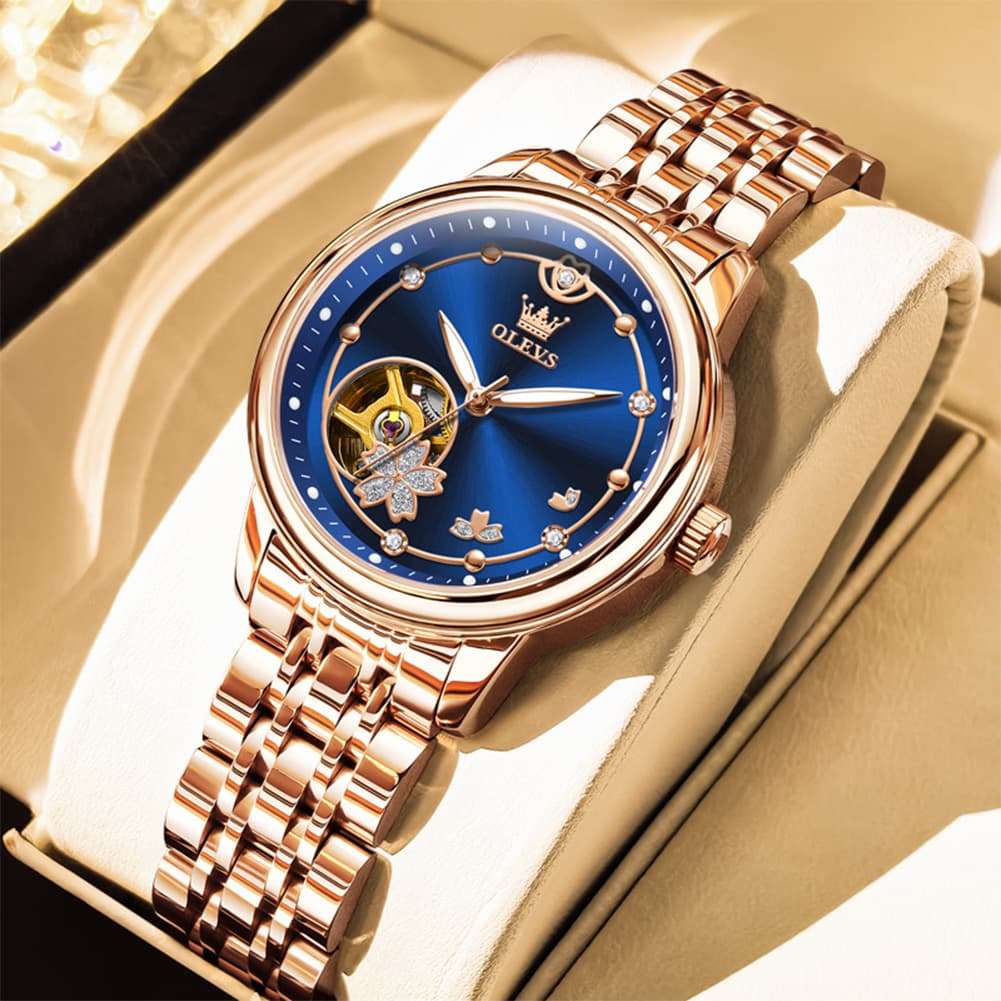OLEVS 6732 Automatic Open Heart Diamond Watch For Women