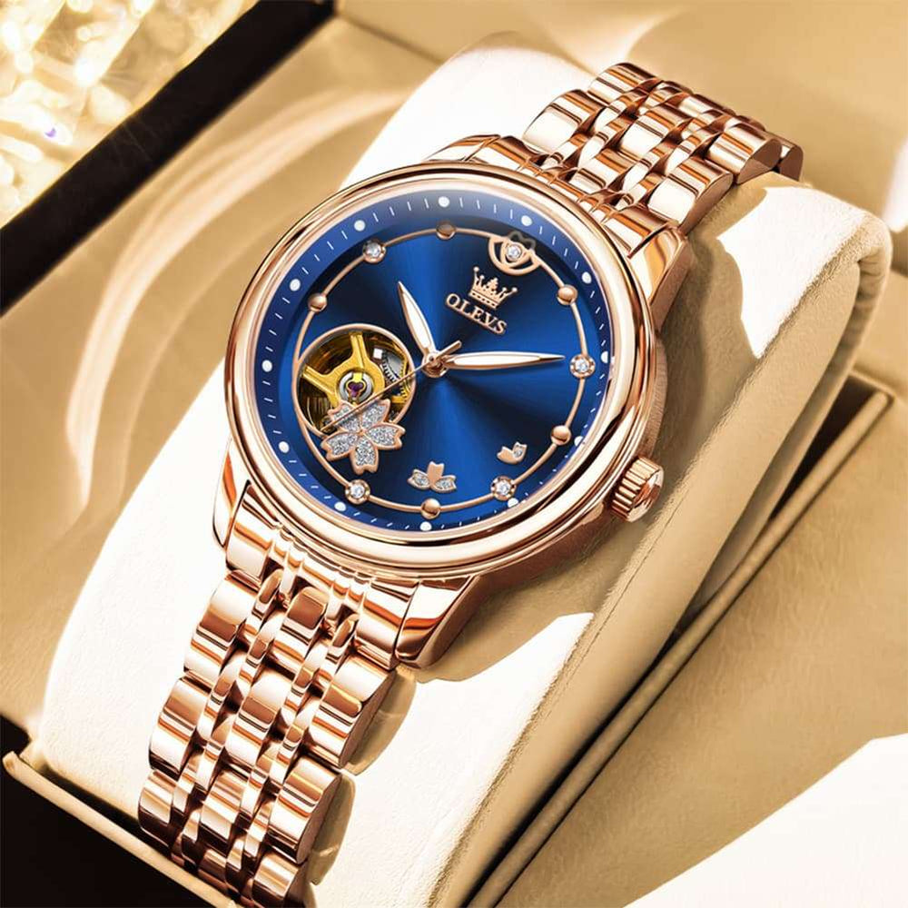 OLEVS 6732 Automatic Open Heart Diamond Watch For Women