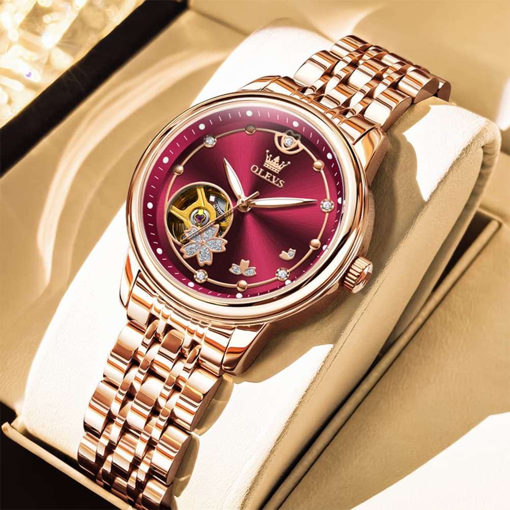 OLEVS 6732 Automatic Open Heart Diamond Watch For Women