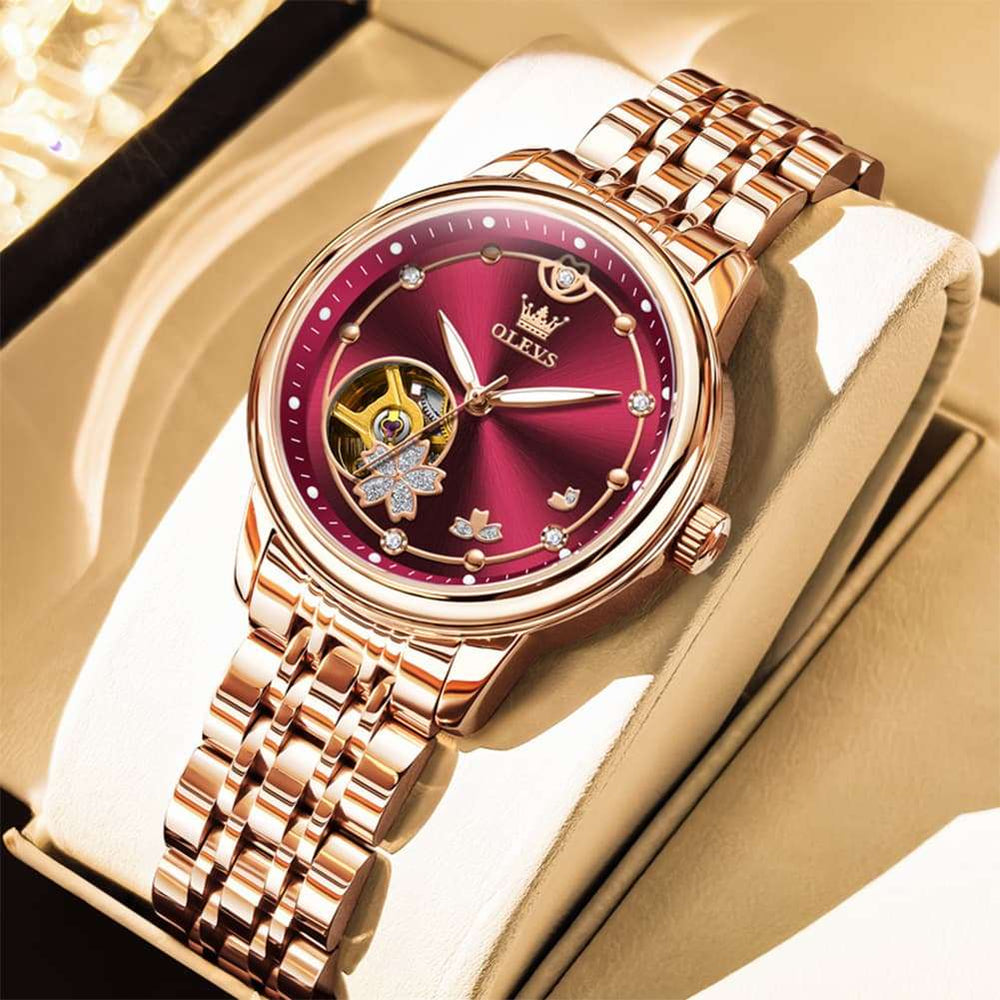 OLEVS 6732 Automatic Open Heart Diamond Watch For Women
