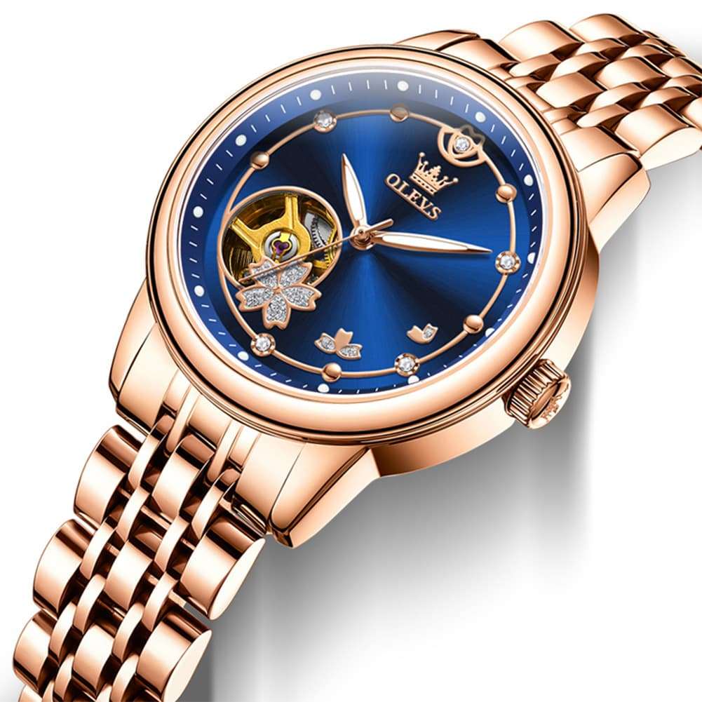 OLEVS 6732 Automatic Open Heart Diamond Watch For Women