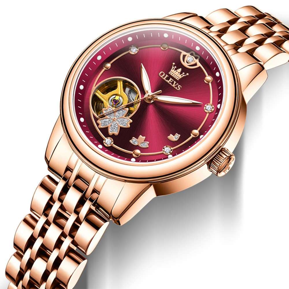 OLEVS 6732 Automatic Open Heart Diamond Watch For Women