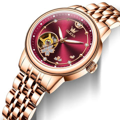 OLEVS 6732 Automatic Open Heart Diamond Watch For Women