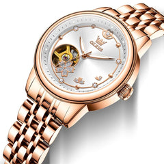 OLEVS 6732 Automatic Open Heart Diamond Watch For Women