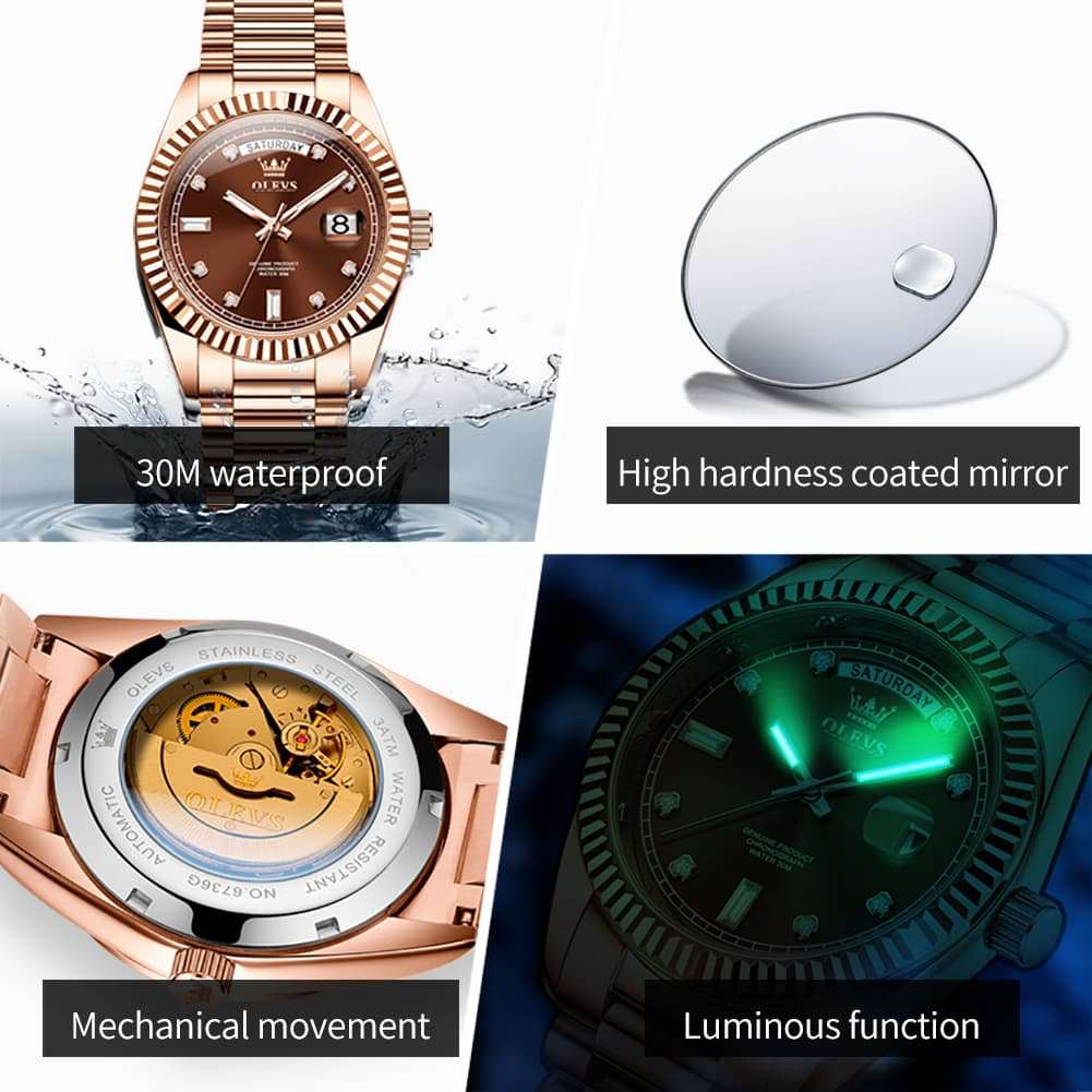 OLEVS 6736 Fluted Bezel Mechanical Watch for Men