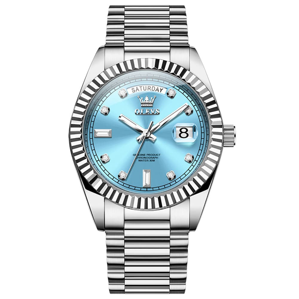 OLEVS 6736 Fluted Bezel Mechanical Watch for Men - Silver White Watch | Olevs Watch Store