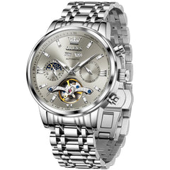 OLEVS 6740 Skeleton Flywheel Mechanical Watch for Men - Silver Grey Watch | Olevs Watch Store