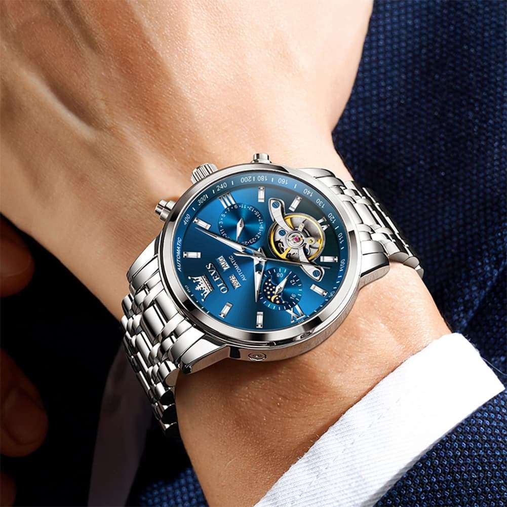 OLEVS 6740 Skeleton Flywheel Mechanical Watch for Men