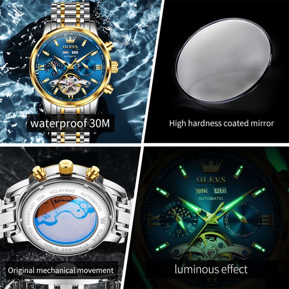 OLEVS 6740 Skeleton Flywheel Mechanical Watch for Men